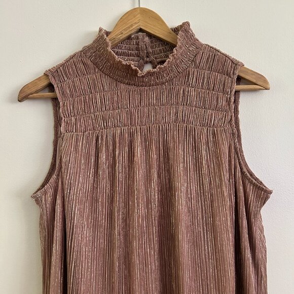 Women's Nine West Mauve Pink and Gold Mockneck Shift Ribbed Dress - Small - Picture 3 of 7